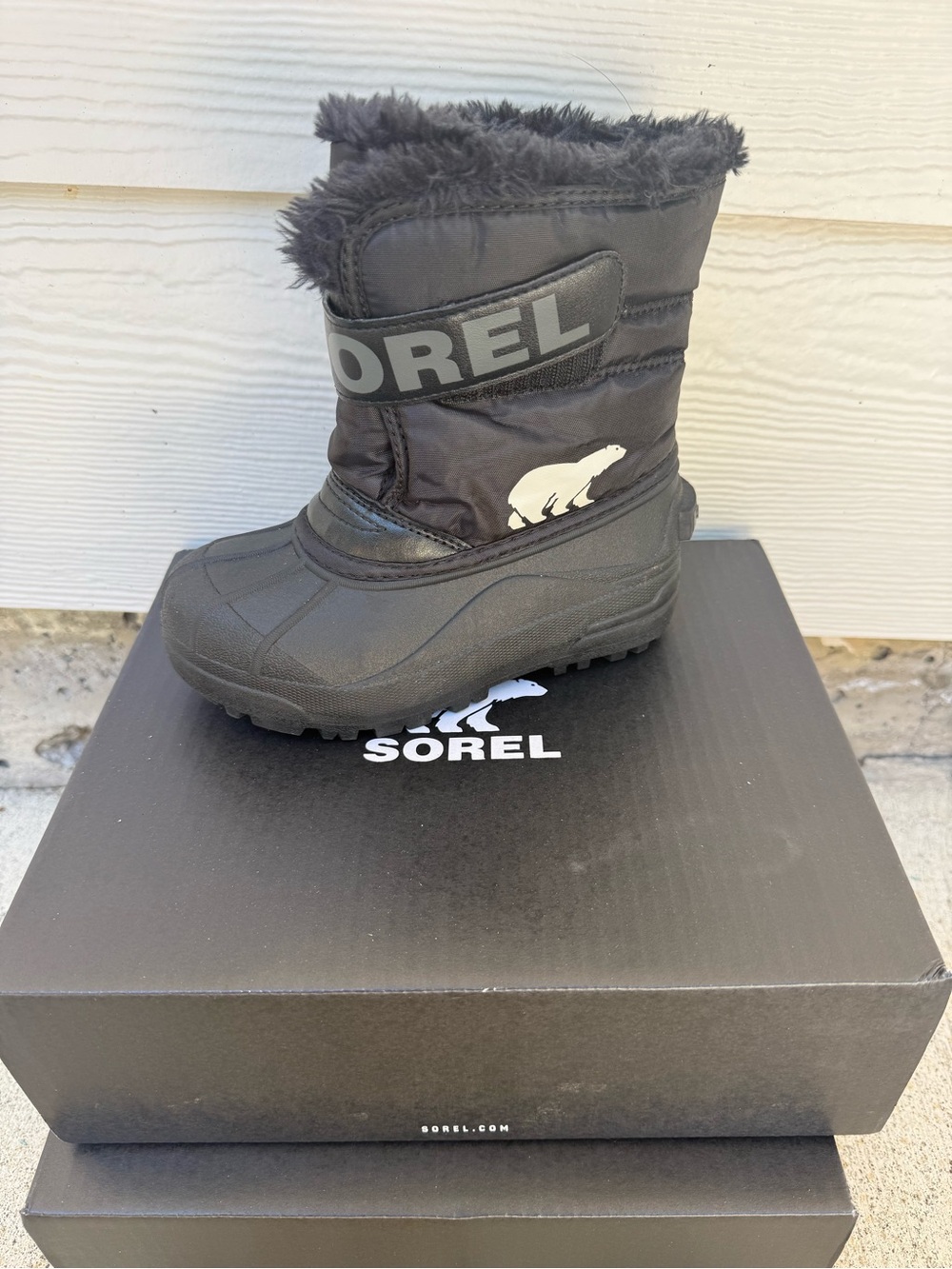 Sorel Black Kids' Winter Boot with Faux Fur Cuff